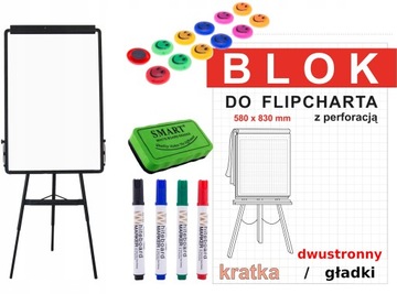 FLIPCHART magnetyczny 70x100 czarny + gąbka MARKERY magnesy + PAPIER
