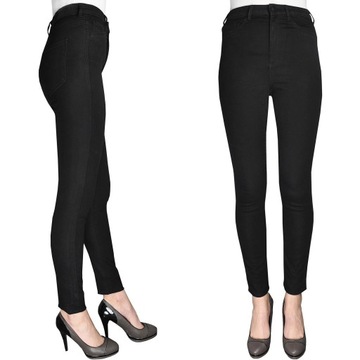 H&M Damskie Czarne Jeansowe Spodnie Rurki Wysoki Stan Bawełna XS 25/30