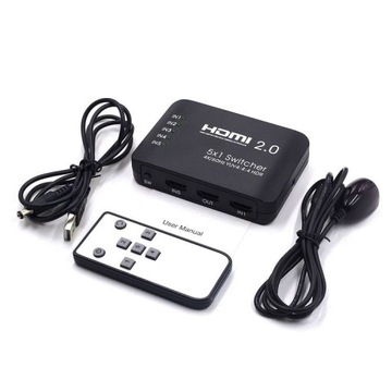 Switcher przełącznik HDMI 2.0 5x1 z pilotem