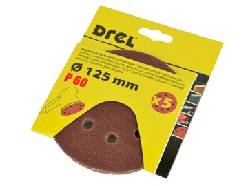 ШЛИФОВАЛЬНЫЙ ДИСК, бумага на липучке, для вибрационной шлифовальной машины, 125 мм, гр 60, 5 шт.