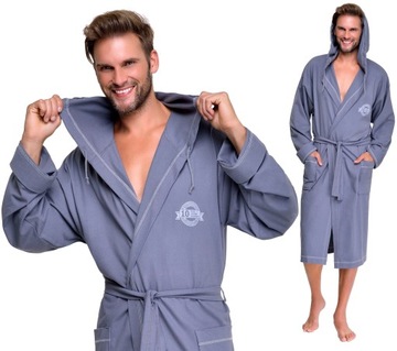 SPORTOWY BAWEŁNIANY SZLAFROK MĘSKI Z KAPTUREM M