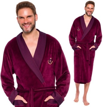 WELUROWY SZLAFROK MĘSKI - ATŁASOWY KOŁNIERZ M