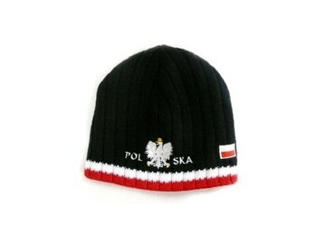POLSKA GRUBA CZAPKA ZIMOWA DLA KIBICA POLSKI HAFT