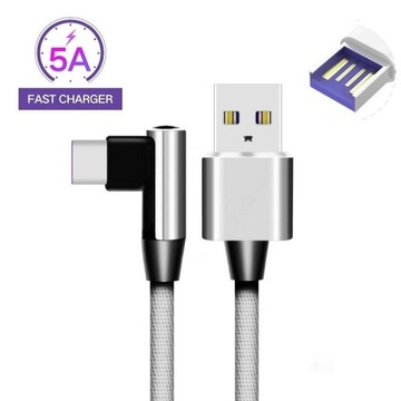 Kabel USB-C 3.1 5A Fast Charge 1M pleciony kątowy