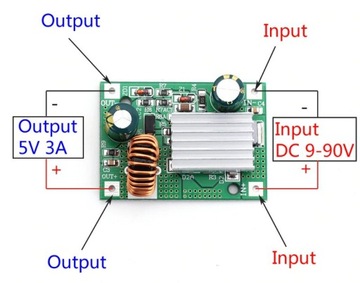 Понижающий преобразователь постоянного тока в постоянный ток Vin 9–90 В, 5 В, 3 А