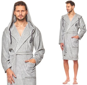 BAWEŁNIANY WELUROWY SZLAFROK MĘSKI Z KAPTUREM XXL