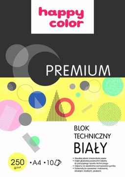 BLOK TECHNICZNY PREMIUM BIAŁY HAPPY COLOR A4 250g