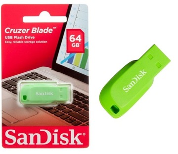 Mały Pendrive SANDISK Cruzer Blade 64GB zielony