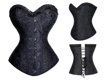 Gorset wiązany MODELUJĄCY talię + stringi WYSZCZUPLAJĄCY czarny XL
