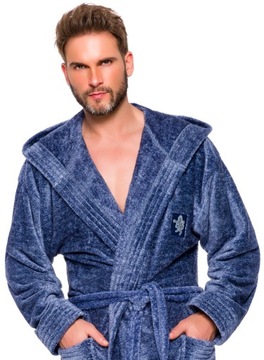 GRUBY CIEPŁY DŁUGI SZLAFROK MĘSKI Z KAPTUREM XXL