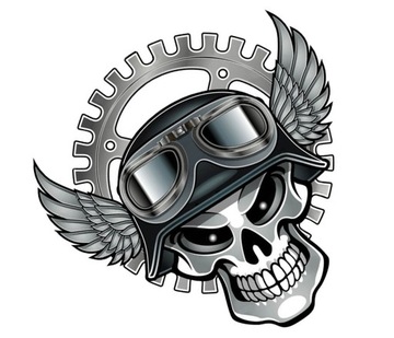 CZACHA CZASZKA ZĘBATKA MOTOCYKL GOGLE NAKLEJKA UV