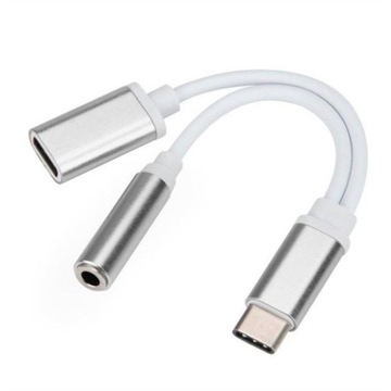 Adapter 2w1 USB-C do Mini Jack 3,5mm + USB-C