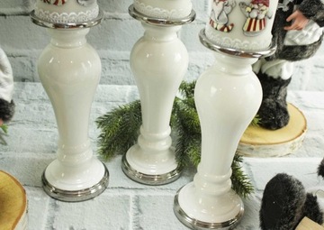 Świecznik ceramiczny biały srebrny H25 (016)