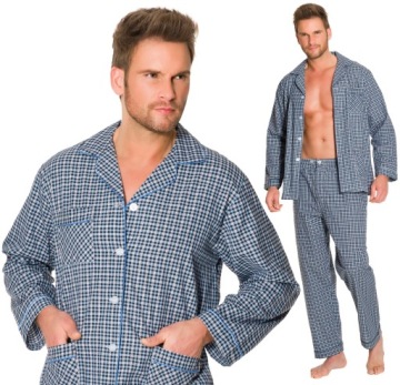 C5 ROZPINANA BAWEŁNIANA PIŻAMA MĘSKA W KRATKĘ L