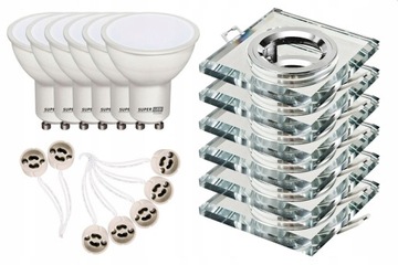 Zestaw 6x oprawa halogenowa SZKLANA + LED GU10 6W