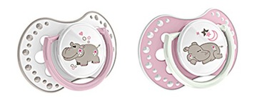 LOVI Smoczek silikonowy dynamiczny 0-3m 2szt Night&Day HIPPO girl