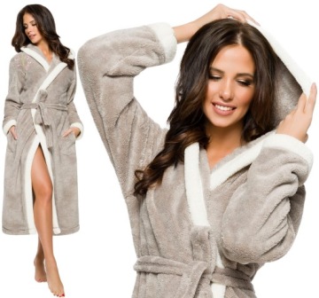 DŁUGI PUCHOWY DAMSKI SZLAFROK Z HAFTEM PODOMKA M