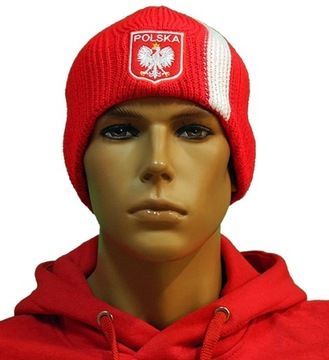 POLSKA GRUBA CZAPKA ZIMOWA DLA KIBICA POLSKI HAFT
