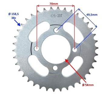 ЗВЕЗДОЧКА ЗАДНЕГО КОЛЕСА 38Z С ЦЕПЬЮ 428 ROMET OGAR 900