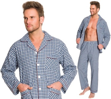 C3 ROZPINANA BAWEŁNIANA PIŻAMA MĘSKA W KRATKĘ 3XL