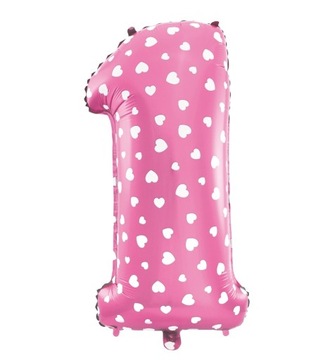 Balon Foliowy Cyfra JEDEN 1 Różowy Serca 40cm