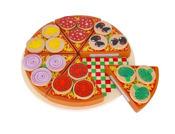 Деревянная пицца для нарезки для детей на липучке + аксессуары для большого ножа на липучке