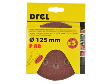 ШЛИФОВАЛЬНЫЙ ДИСК, бумага на липучке, для вибрационной шлифовальной машины, 125мм, гр80, 5 шт.