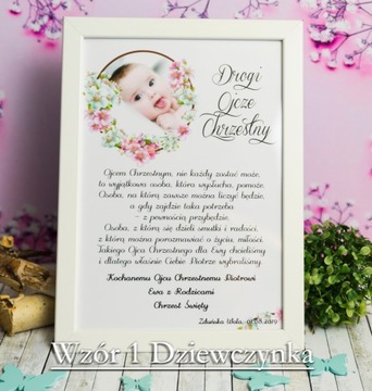 Podziękowanie dla Rodziców Chrzestnych Ramka A4