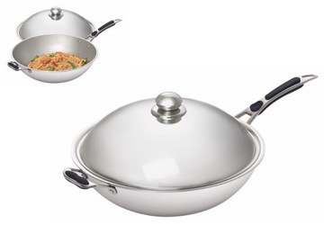 PATELNIA WOK OKRĄGŁE DNO INDUKCJA + POKRYWA INOX