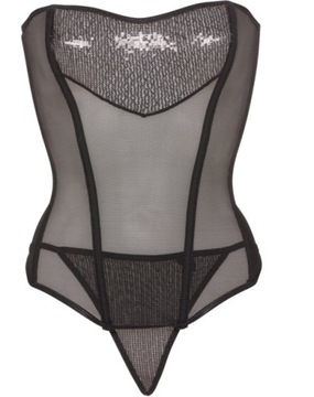 S3523 GORSET CZARNY Z CEKINAMI +STRIGI R.48/50