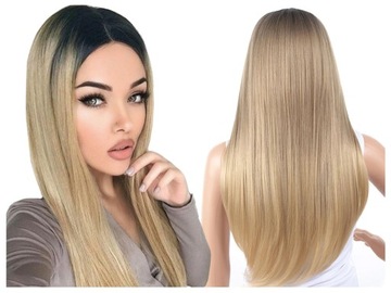 PERUKA ombre BLOND długie proste włosy + GRATIS