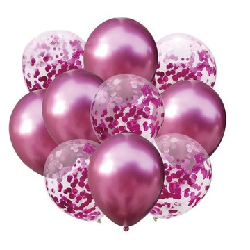 Zestaw Balony z Konfetti Ciemny Różowy Chrom Urodziny Party 10szt.