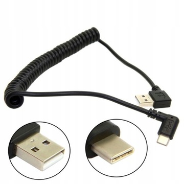 Угловой спиральный кабель USB-C 3.1 типа C-USB, 1 м, ПРАВЫЙ