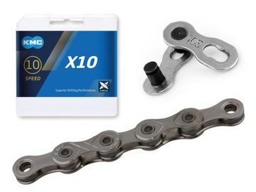 Велосипедная цепь KMC X10, 114 звеньев, 10 скоростей