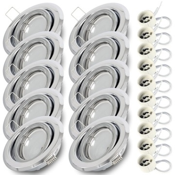 ZESTAW 10x Oprawa halogen CHROM + żar. LED GU10 7W