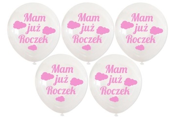 Balony Przeźroczyste Różowe MAM JUŻ ROCZEK 30cm 5s