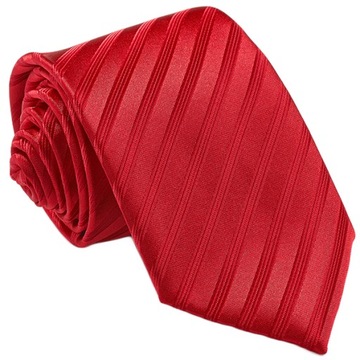 ŻAKARDOWY Krawat Męski W Paski CZERWONY rc302