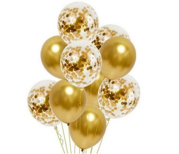 BALONY KONFETTI ZŁOTE MIX roczek urodziny 10SZT