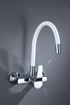 Смеситель для кухни SAVON MOS, подвижный излив, БЕЛЫЙ