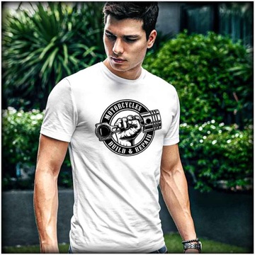 Męski Tshirt Motocykl tłok dłoń build repair custom rider L