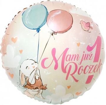 BALON FOLIOWY KRÓLICZEK MAM JUŻ 1 ROCZEK 18'' 36cm
