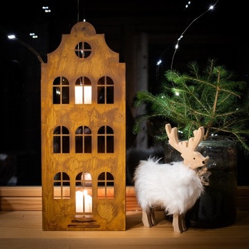 ДОМ СВЕТИЛЬНИК ДЛЯ СВЕТОДИОДНЫХ СВЕЧЕЙ ФОНАРЬ РУЧНОЙ РАБОТЫ ИЗ КОРТЕНА ЛАМПА РЖАВЬ