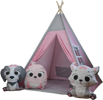 TIPI RÓŻOWA EKIPA NAMIOT TEEPEE +3 ZWIERZAKI + STABILIZATOR DZIECKA DZIECI