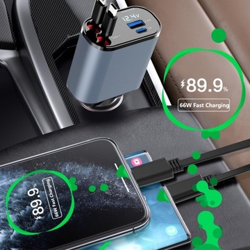 Выдвижное быстрое автомобильное зарядное устройство 4 в 1, iOS Android, 120 Вт, поворотное