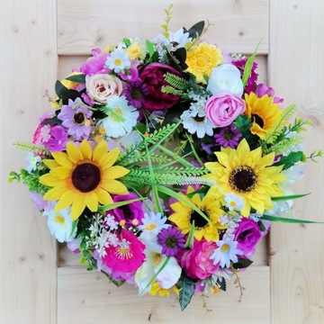 Весенний венок ПОДСОЛНУШКИ на дверь, цветы, 40 см.