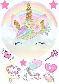 OPŁATEK NA TORT JEDNOROŻEC UNICORN +POSTACIE+TEKST