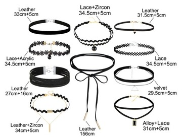 Zestaw 10 szt CHOKER naszyjnik rzemyk koronka boho