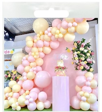 Pastelowa girlanda balonowa BBAY SHOWER ROCZEK róż żółte balony G51