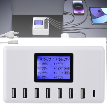 MULTI USB ŁADOWARKA Z WYŚWIETLACZEM LCD, DO LAPTOPAMI, IPADAMI, IPHONE