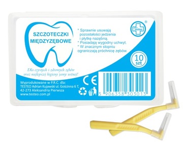 Szczoteczki międzyzębowe 10 sztuk TESTEO żółte + PODRĘCZNE OPAKOWANIE